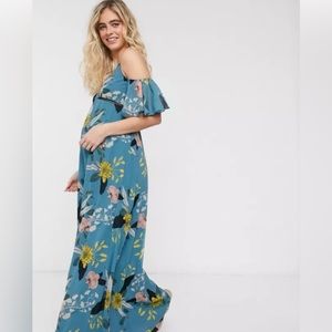 Maternity Flutter Sleeve Maxi Dress